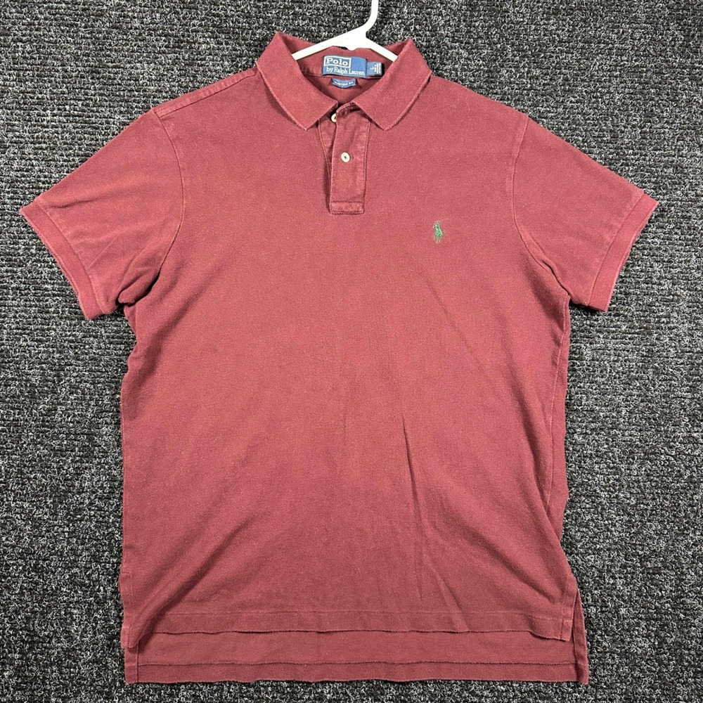 Polo Ralph Lauren Polo Shirt Mens Large Burgundy Custom Fit Cotton Pique Pony - Picture 2 of 7